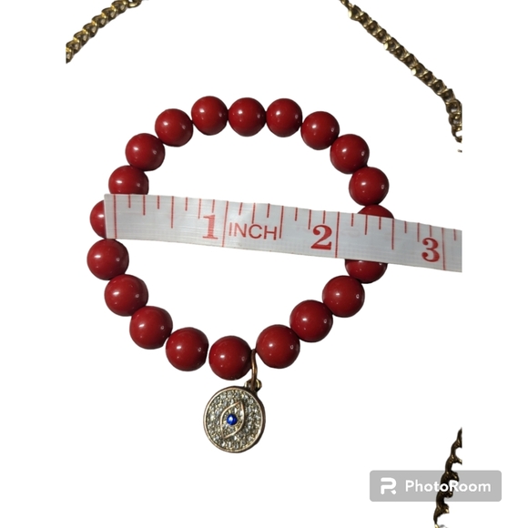 Bead Necklace with Red, Blue-eye Beaded Bracelet. - Picture 8 of 10